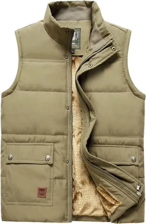 Men's Winter Warm Outdoor Padded Puffer Vest Thick Fleece Lined Sleeveless Jacket