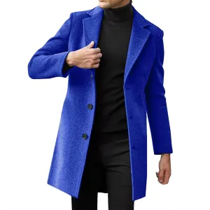 Men's Wool Blend Pea Coat Notched Collar Single Breasted Overcoat Warm Winter Mid-Length Thermal Business Peacoat