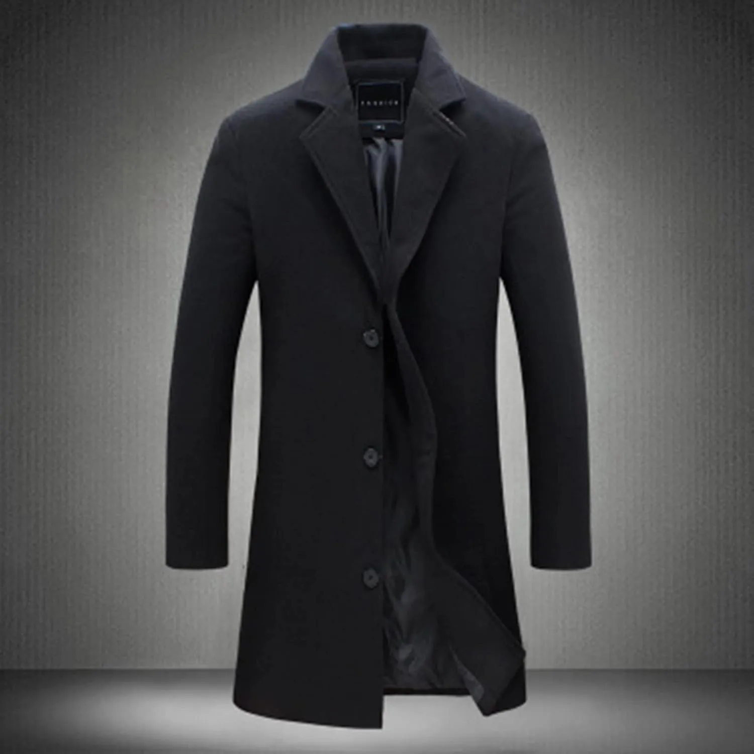 Men's Wool Blend Pea Coat Notched Collar Single Breasted Overcoat Warm Winter Mid-Length Thermal Business Peacoat