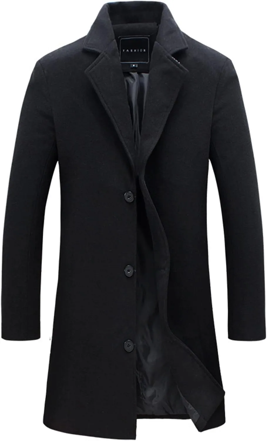 Men's Wool Blend Pea Coat Notched Collar Single Breasted Overcoat Warm Winter Mid-Length Thermal Business Peacoat