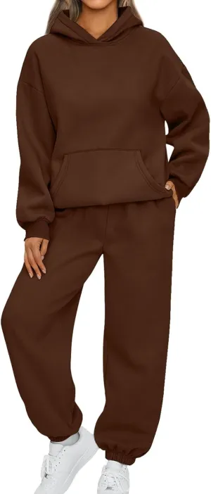midelxp Fleece Sweatsuits Women 2 Piece Outfit Oversized Hoodies Baggy Jogger Sweatpants Track Suits Athletic Lounge Sets