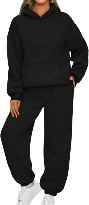midelxp Fleece Sweatsuits Women 2 Piece Outfit Oversized Hoodies Baggy Jogger Sweatpants Track Suits Athletic Lounge Sets