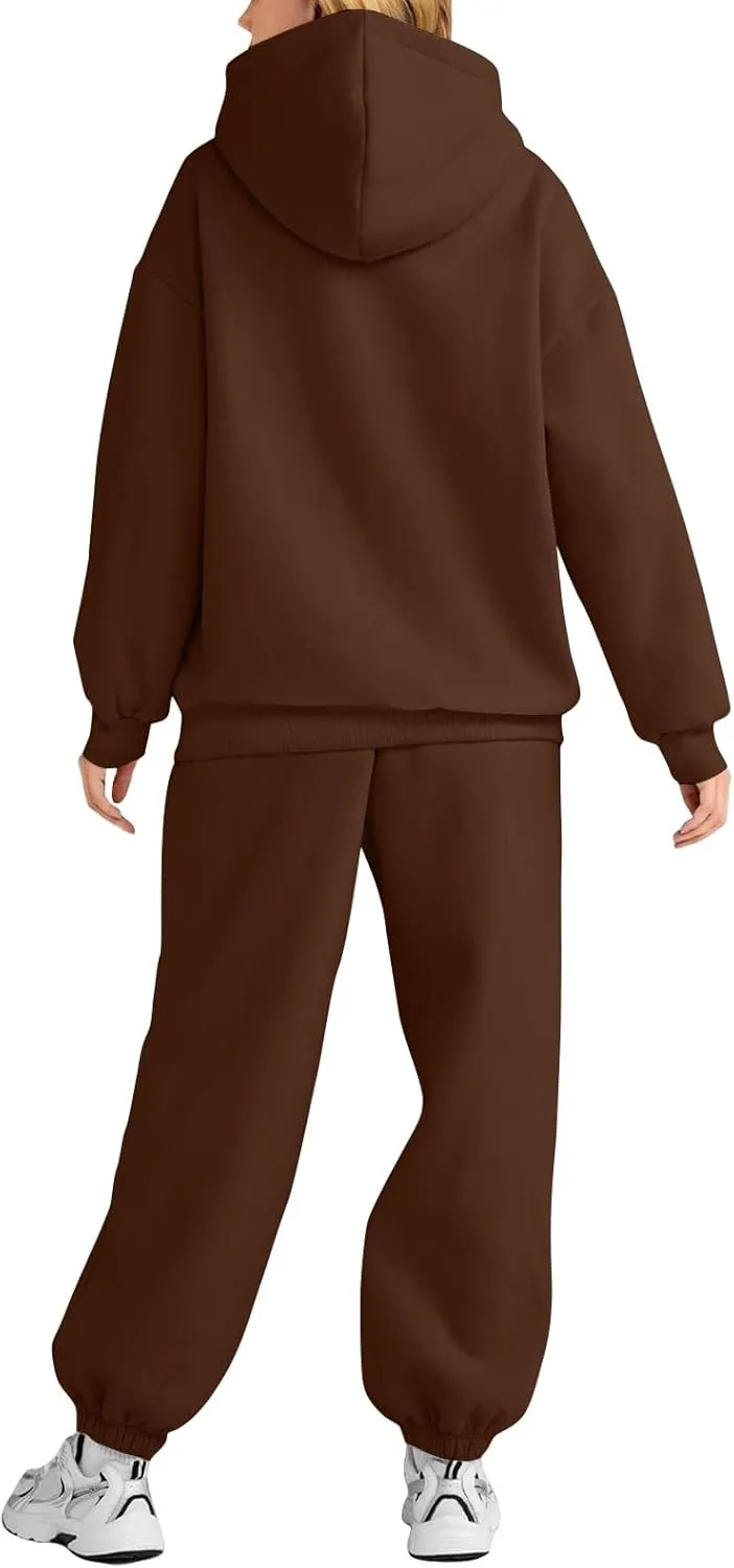 midelxp Fleece Sweatsuits Women 2 Piece Outfit Oversized Hoodies Baggy Jogger Sweatpants Track Suits Athletic Lounge Sets