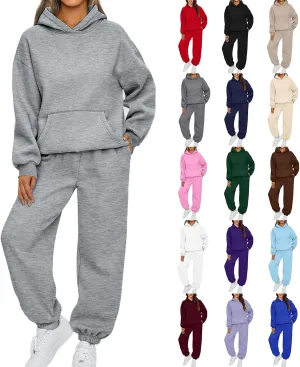 midelxp Fleece Sweatsuits Women 2 Piece Outfit Oversized Hoodies Baggy Jogger Sweatpants Track Suits Athletic Lounge Sets