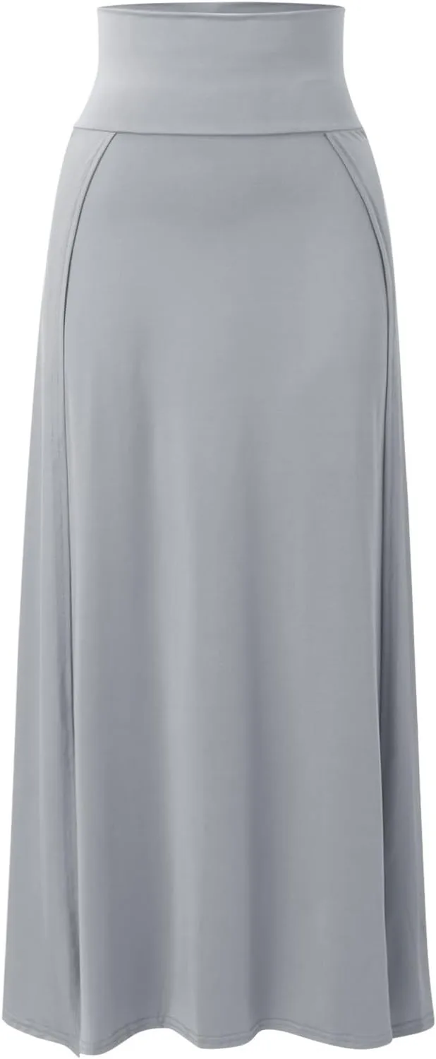 Midi Skirts for Women Womens Double Split Maxi Long Skirt Ladies Plain Basic Two Side Slit 4 22