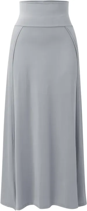 Midi Skirts for Women Womens Double Split Maxi Long Skirt Ladies Plain Basic Two Side Slit 4 22
