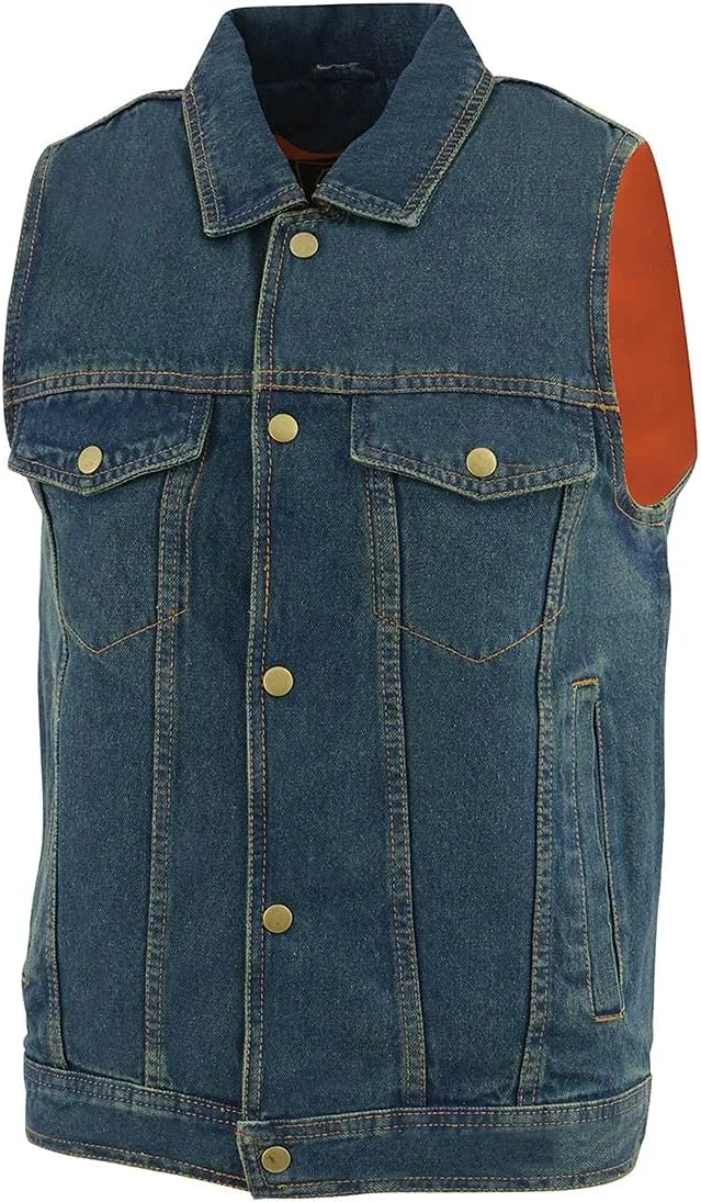 Milwaukee Leather DM1331 Men's Black Denim Motorcycle Biker Riders Vest w/Shirt Style Collar