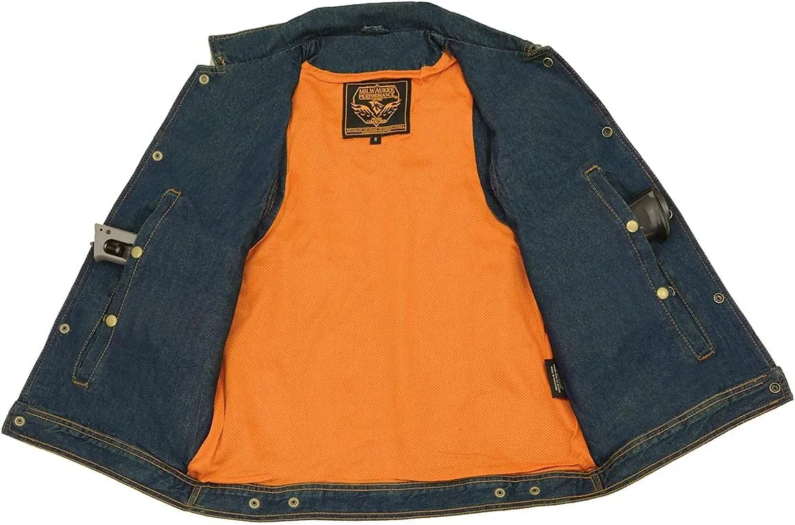 Milwaukee Leather DM1331 Men's Black Denim Motorcycle Biker Riders Vest w/Shirt Style Collar
