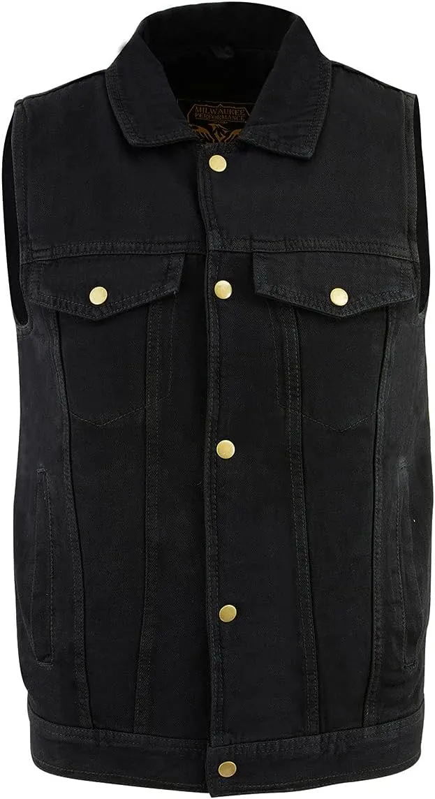 Milwaukee Leather DM1331 Men's Black Denim Motorcycle Biker Riders Vest w/Shirt Style Collar