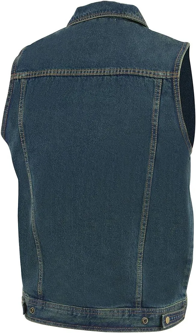 Milwaukee Leather DM1331 Men's Black Denim Motorcycle Biker Riders Vest w/Shirt Style Collar