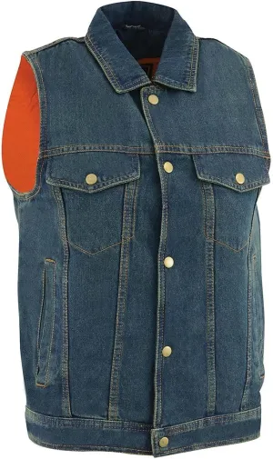 Milwaukee Leather DM1331 Men's Black Denim Motorcycle Biker Riders Vest w/Shirt Style Collar