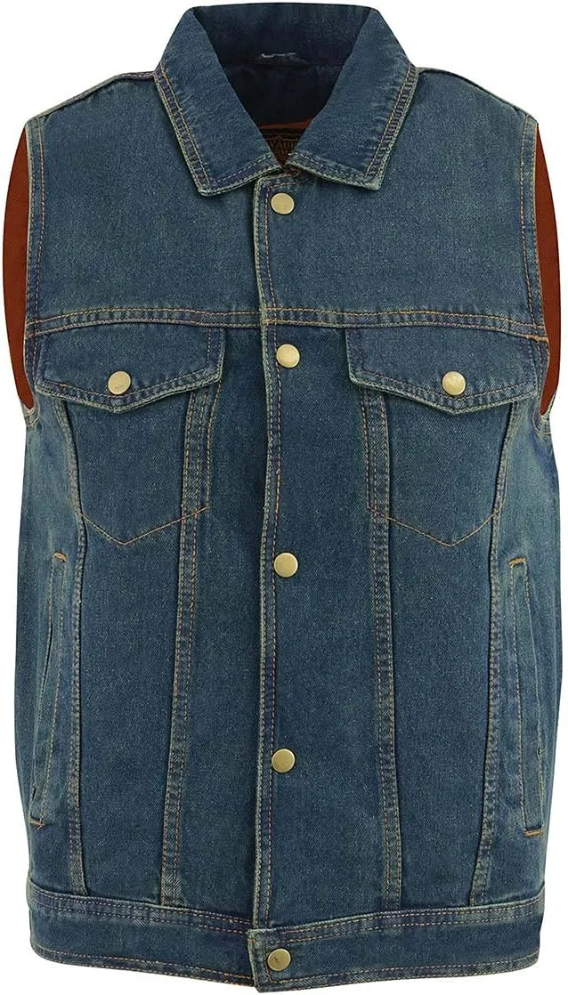 Milwaukee Leather DM1331 Men's Black Denim Motorcycle Biker Riders Vest w/Shirt Style Collar