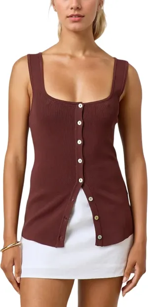 MISSACTIVER Women Summer Square Neck Button Down Sweater Tank Top Sleeveless Backless Slim Fit Knitted Split Camisole Shirt
