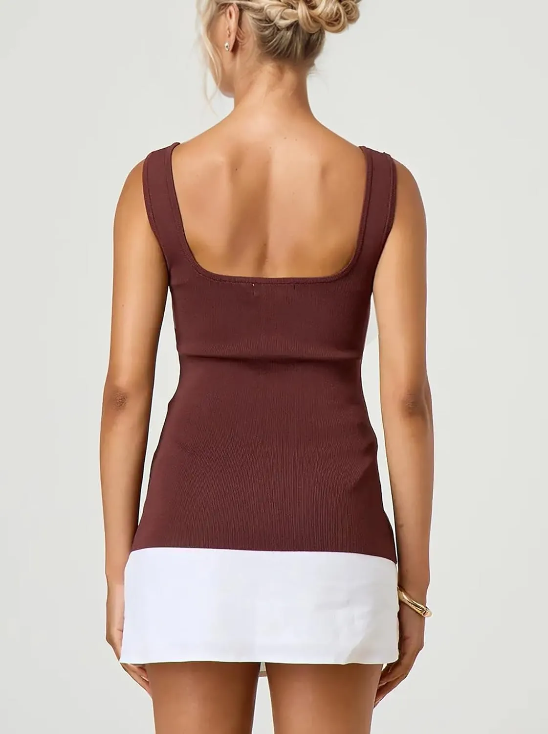 MISSACTIVER Women Summer Square Neck Button Down Sweater Tank Top Sleeveless Backless Slim Fit Knitted Split Camisole Shirt