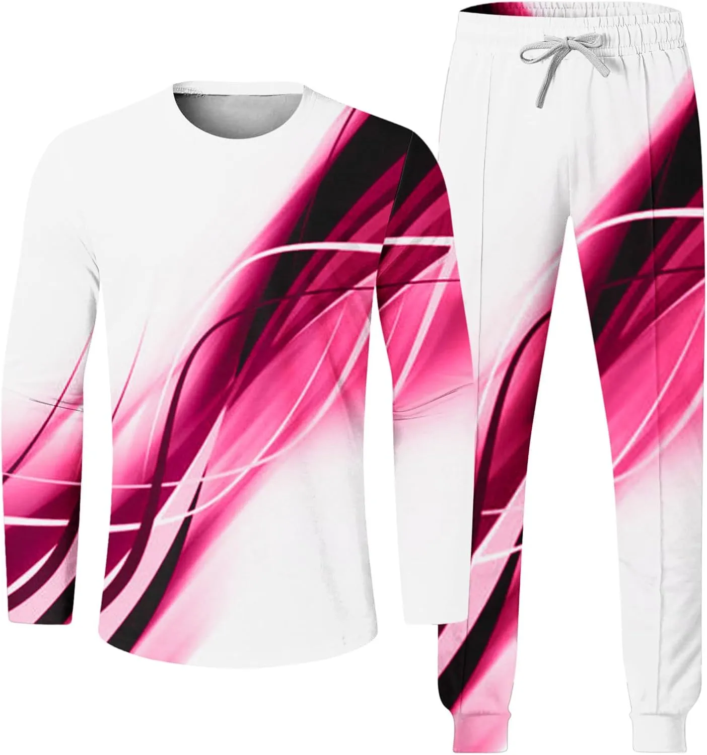 Muscularfit Men's Casual Active Tracksuits Sports Line Print Pullover Crewneck Sweatshirts Athletic Jogging 2 Piece Outfits