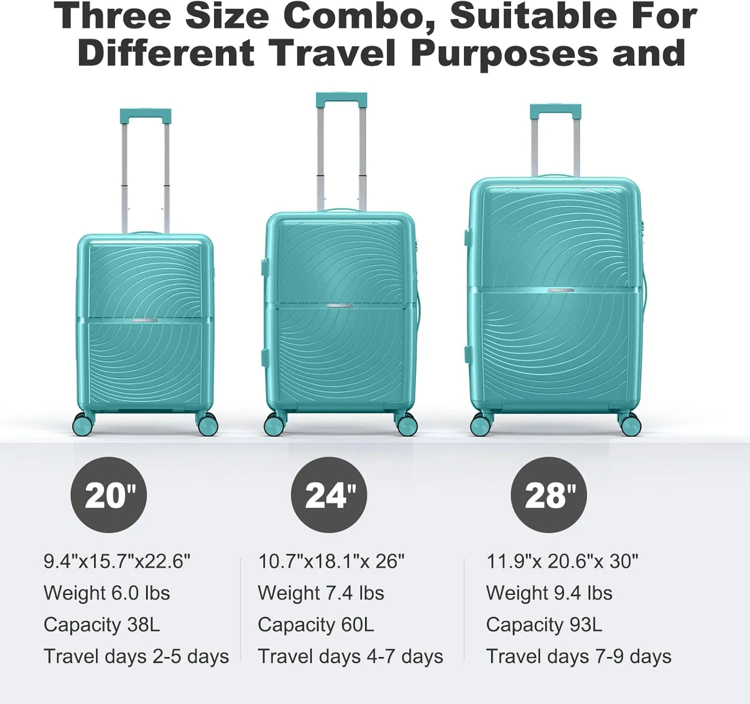 Nazhura Luggage Set, 3-Piece Hardside Suitcase Set, 20-inch, 24-inch, 28-inch Luggage, Carry on Luggage Set, Travel Luggage Set, Large Suitcase with Wheels