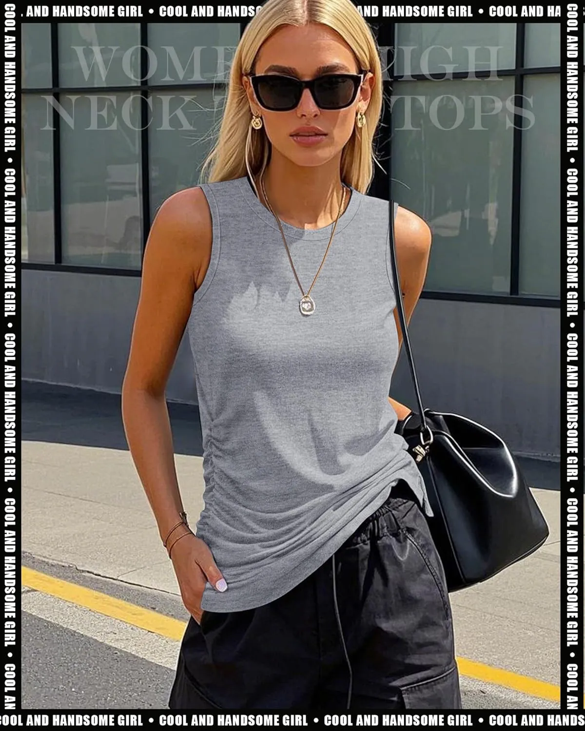Neer 3 Pack Women's High Neck Tank Tops Cotton Ruched Side Crew Neck Sleeveless Shirts Soft Casual Summer Workout Tees