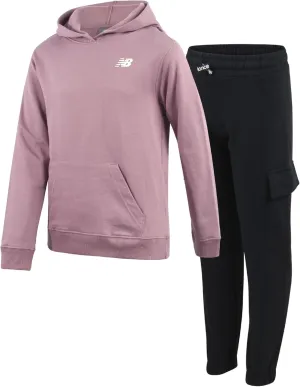 New Balance Girls' Jogger Set - 2 Piece Pullover Fleece Hoodie Sweatshirt and Jogger Sweatpants for Girls (Sizes: 5-16)