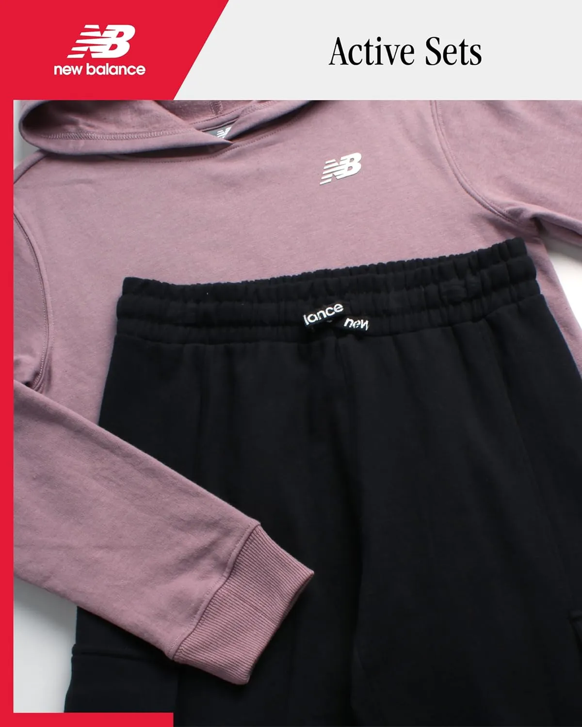 New Balance Girls' Jogger Set - 2 Piece Pullover Fleece Hoodie Sweatshirt and Jogger Sweatpants for Girls (Sizes: 5-16)
