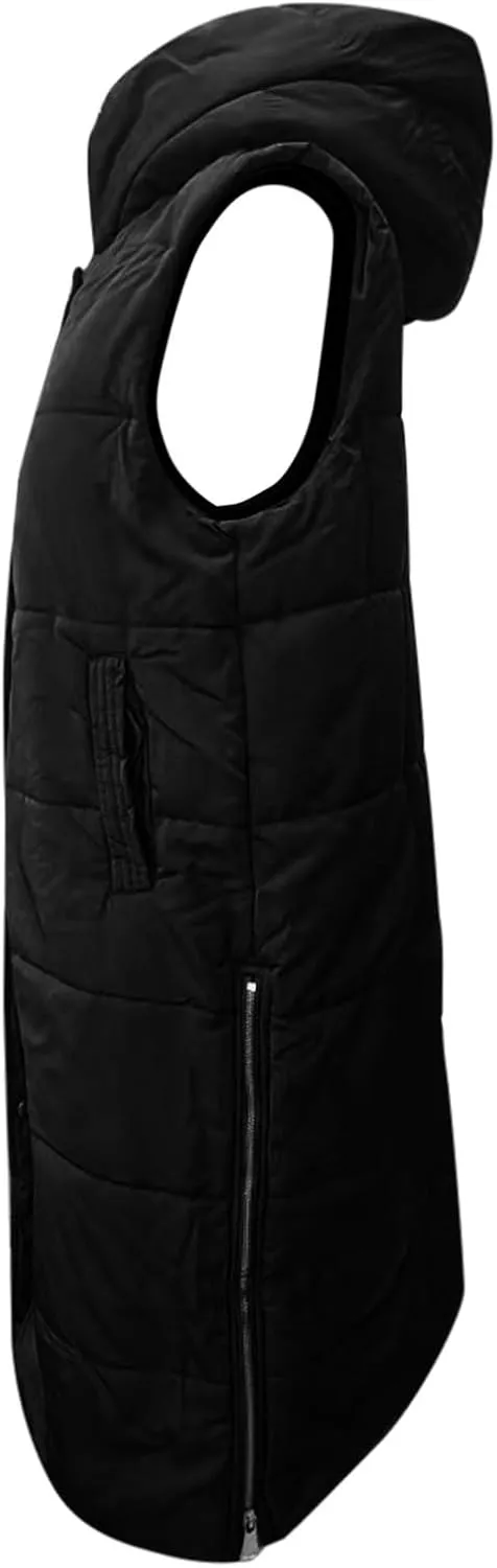 New Ladies Fashion Casual Padded Jacket Solid Color Hooded Slim Vest Temperament Sleeveless Cardigan Long Coat