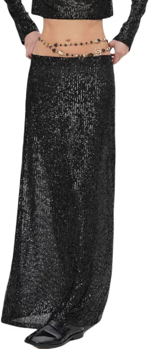 NUFIWI Sequin Glitter Maxi Skirt for Women High Waist Bodycon Long Skirt Shiny Sparkly Metallic Skirt Party Clubwear