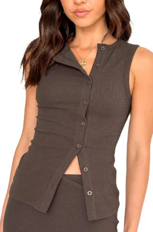 NUFIWI Women Ribbed Button Down Vest Sleeveless Crew Neck Open Front Shirt Tops Slim Fit Summer Casual Dressy Vest Top