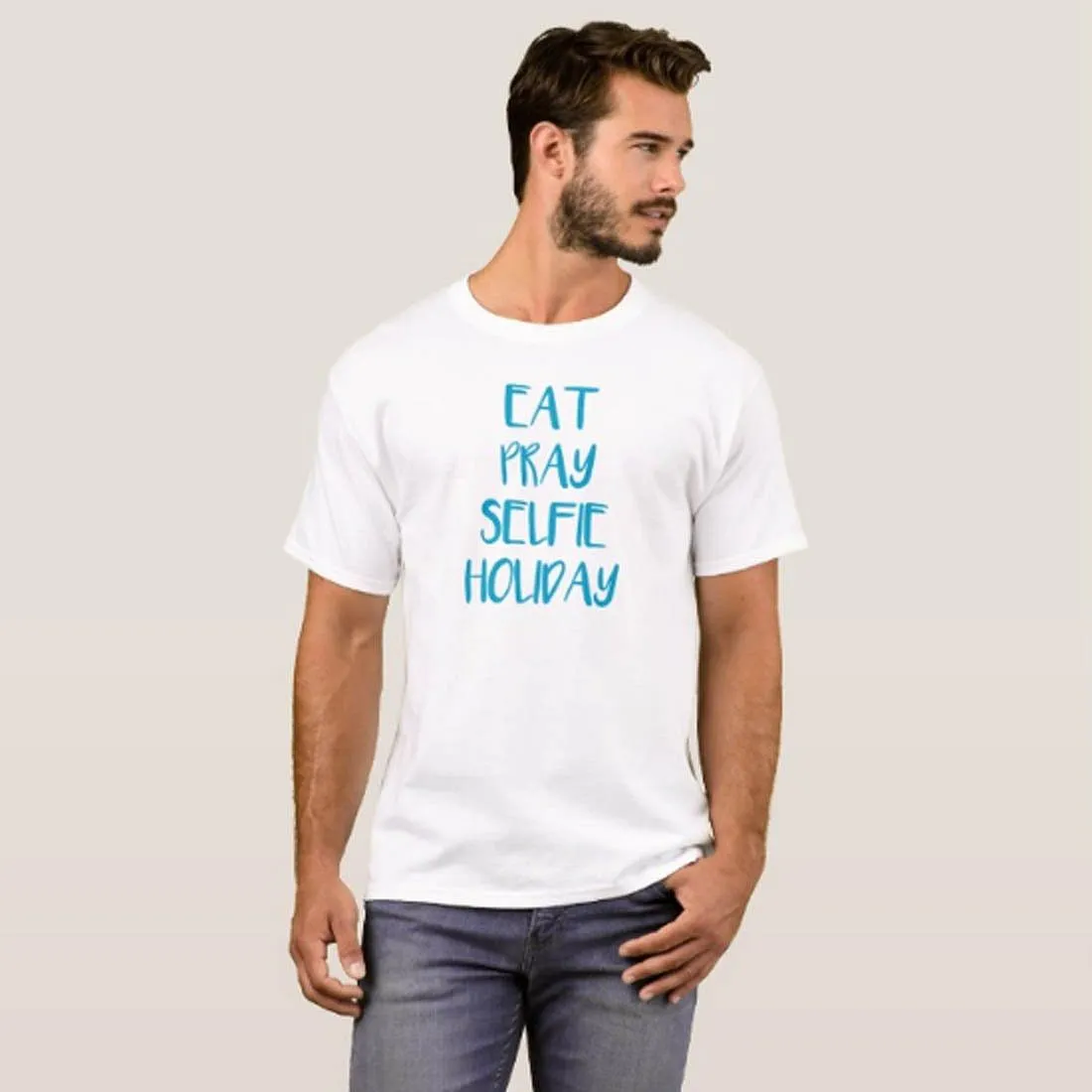 Nutcase Designer Round Neck Men's T-Shirt Wrinkle-Free Poly Cotton Tees - Eat Pray Selfie Holiday