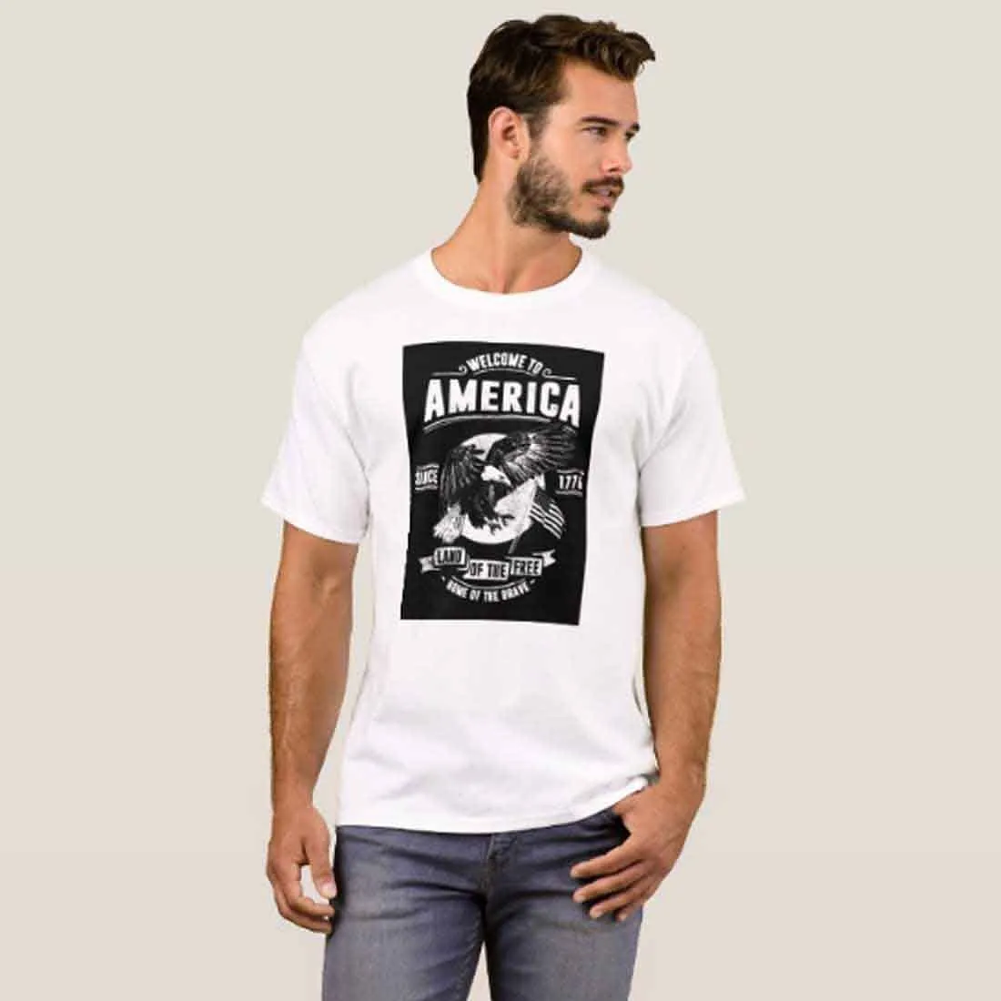 Nutcase Designer Round Neck Men's T-Shirt Wrinkle-Free Poly Cotton Tees - Welcome to America