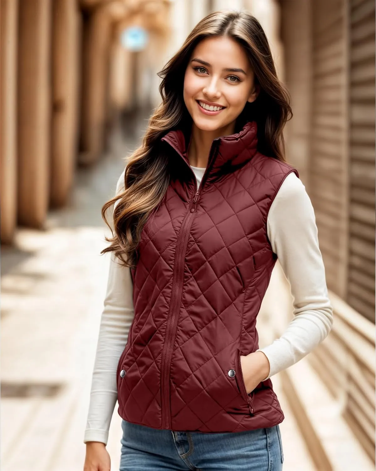 NY Threads Puffer Vest Women Slim Fit Lightweight Stand Collar Quilted Zip Puffer Vest