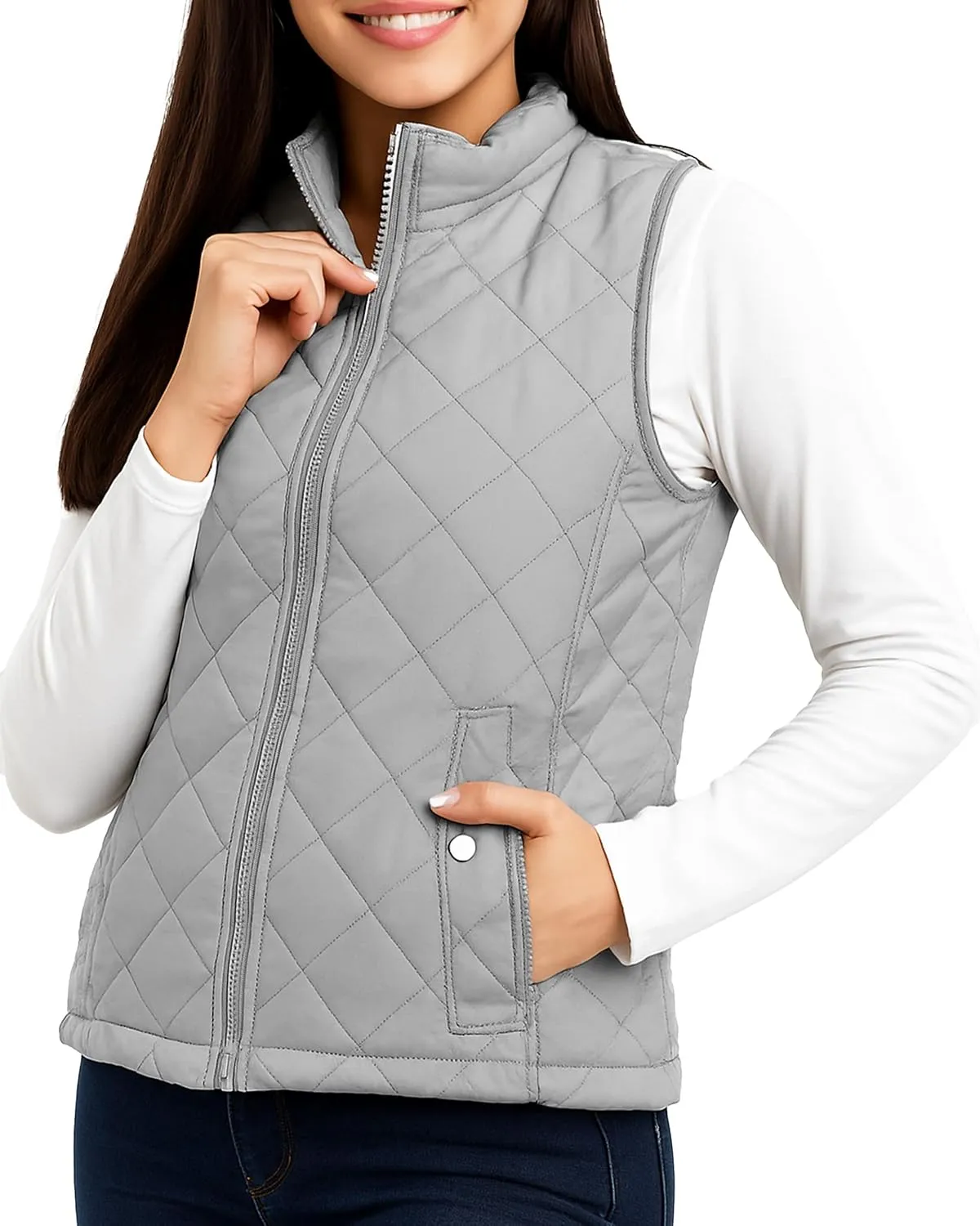 NY Threads Puffer Vest Women Slim Fit Lightweight Stand Collar Quilted Zip Puffer Vest