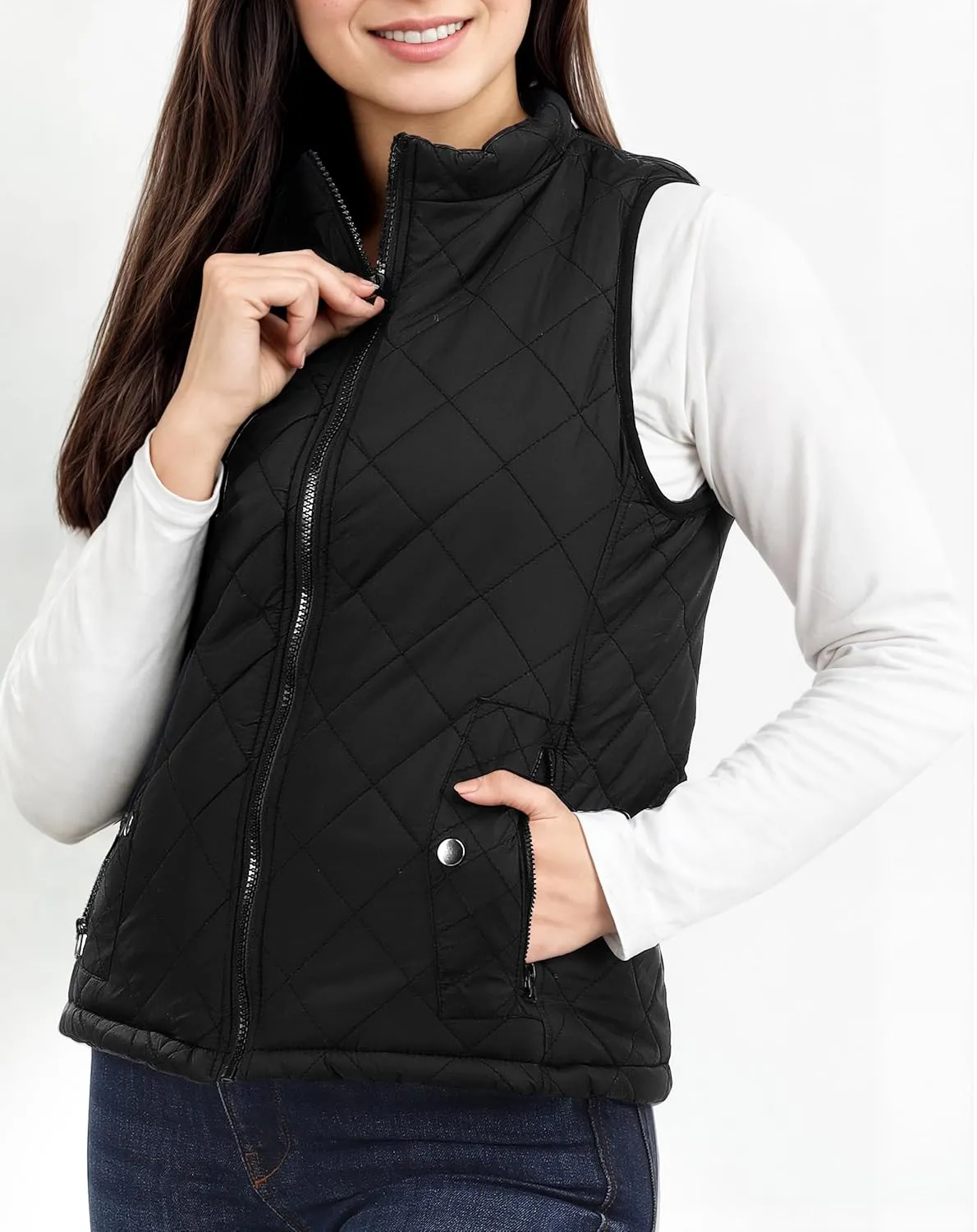 NY Threads Puffer Vest Women Slim Fit Lightweight Stand Collar Quilted Zip Puffer Vest