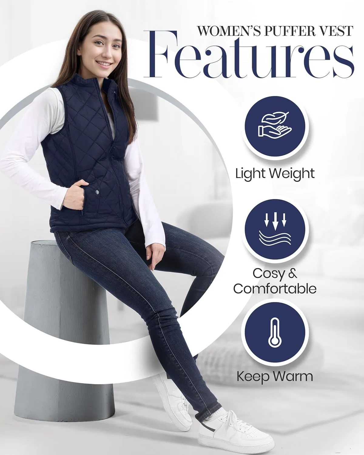 NY Threads Puffer Vest Women Slim Fit Lightweight Stand Collar Quilted Zip Puffer Vest