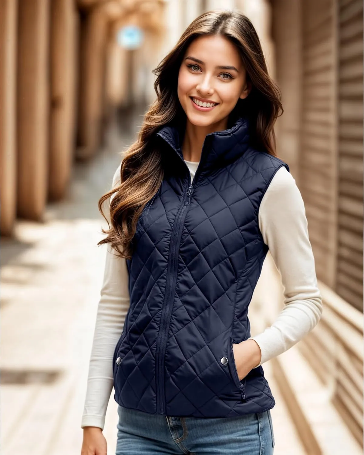 NY Threads Puffer Vest Women Slim Fit Lightweight Stand Collar Quilted Zip Puffer Vest