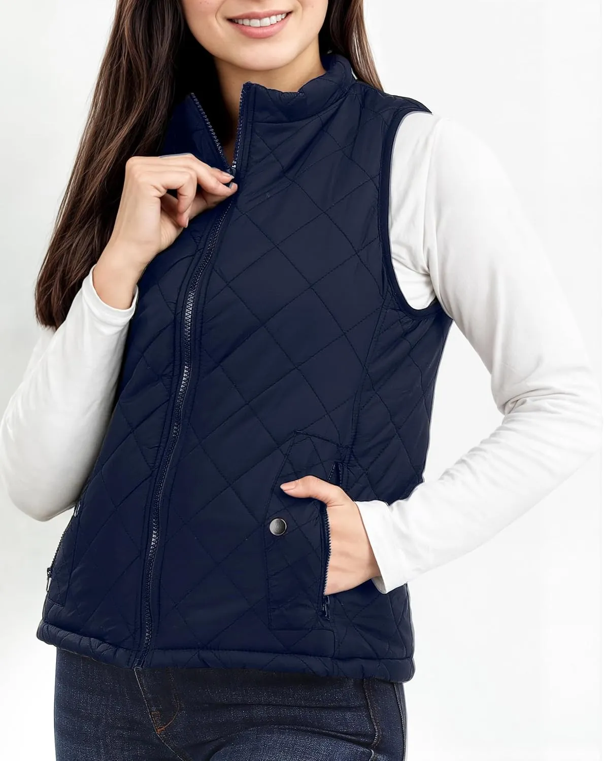 NY Threads Puffer Vest Women Slim Fit Lightweight Stand Collar Quilted Zip Puffer Vest