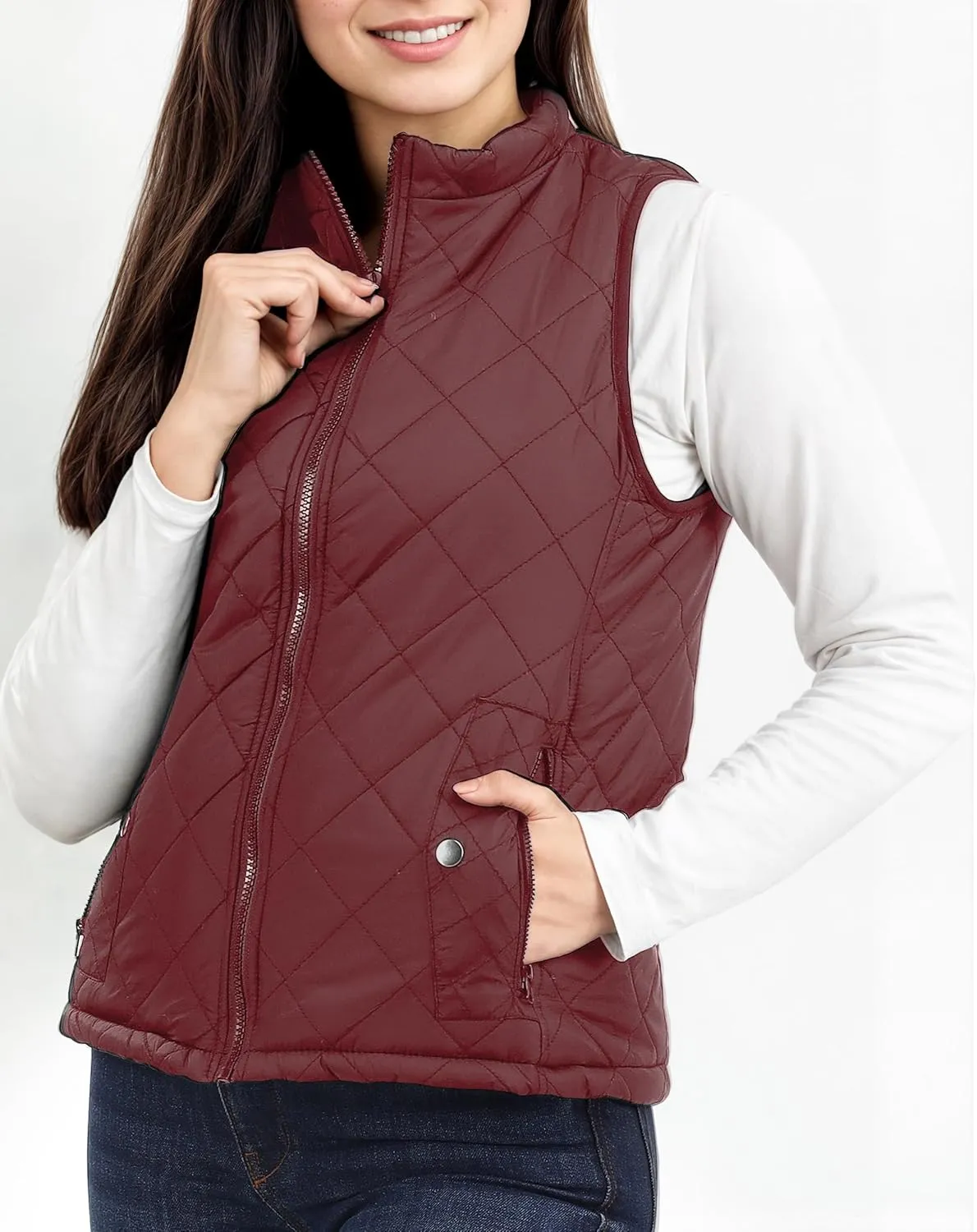 NY Threads Puffer Vest Women Slim Fit Lightweight Stand Collar Quilted Zip Puffer Vest