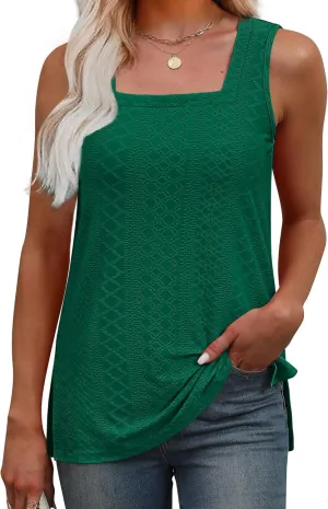OFEEFAN Womens Tank Tops Square Neck Summer Loose Fit Casual Basic Fashion Flowy Sleeveless