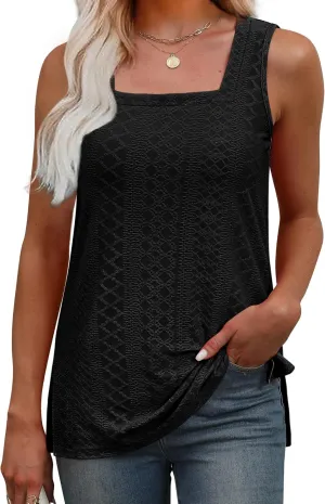 OFEEFAN Womens Tank Tops Square Neck Summer Loose Fit Casual Basic Fashion Flowy Sleeveless
