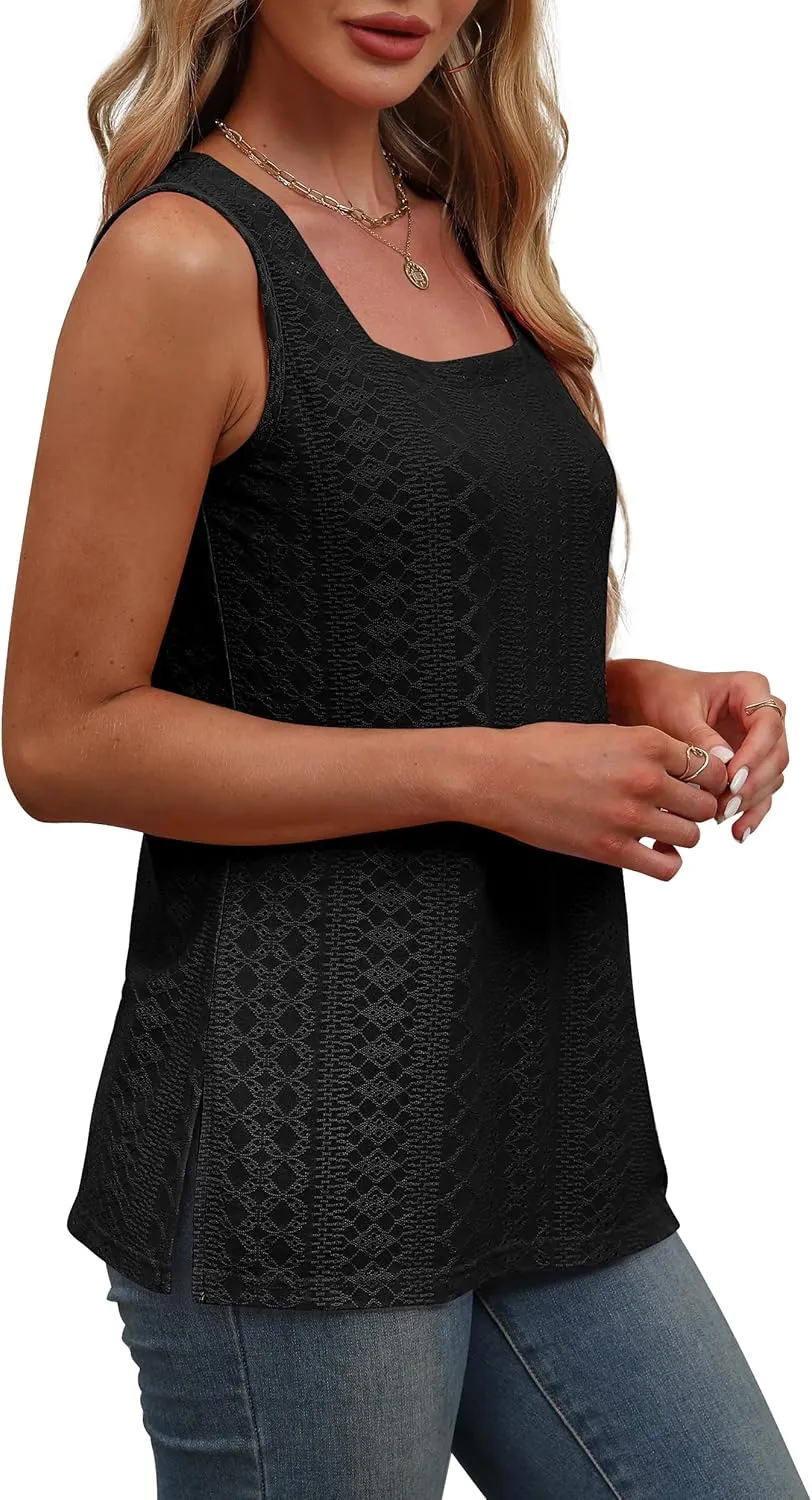 OFEEFAN Womens Tank Tops Square Neck Summer Loose Fit Casual Basic Fashion Flowy Sleeveless