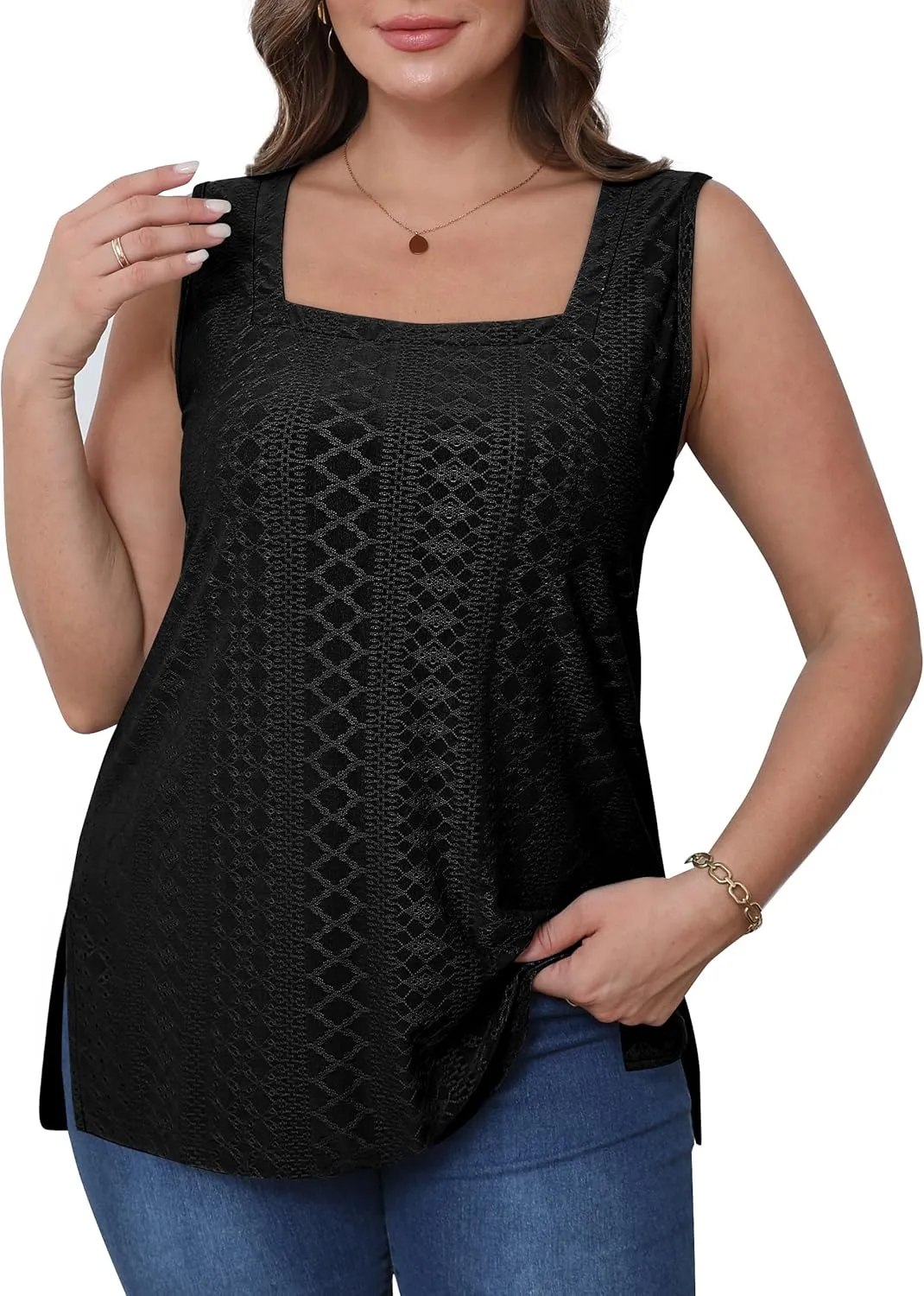 OFEEFAN Womens Tank Tops Square Neck Summer Loose Fit Casual Basic Fashion Flowy Sleeveless