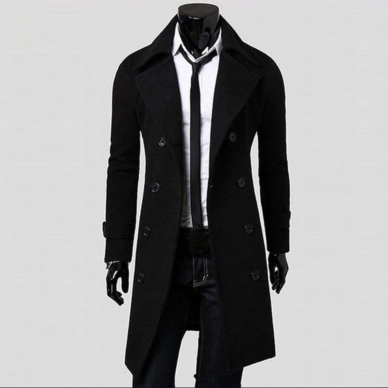 OIOLOYJM Trench Coat Men Double Breasted Pea Wool Coat Oversized Casual Windbreaker Long Jacket Overcoats Mens Winter Coats