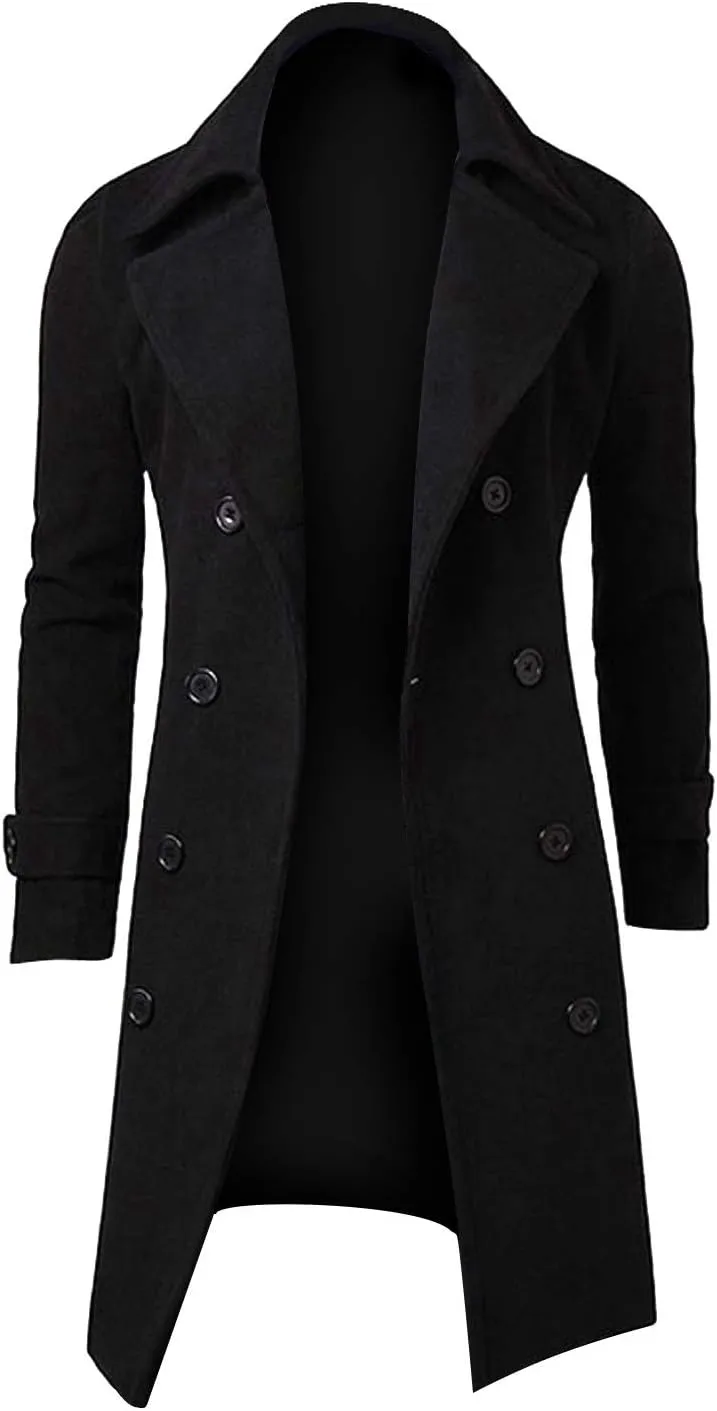 OIOLOYJM Trench Coat Men Double Breasted Pea Wool Coat Oversized Casual Windbreaker Long Jacket Overcoats Mens Winter Coats