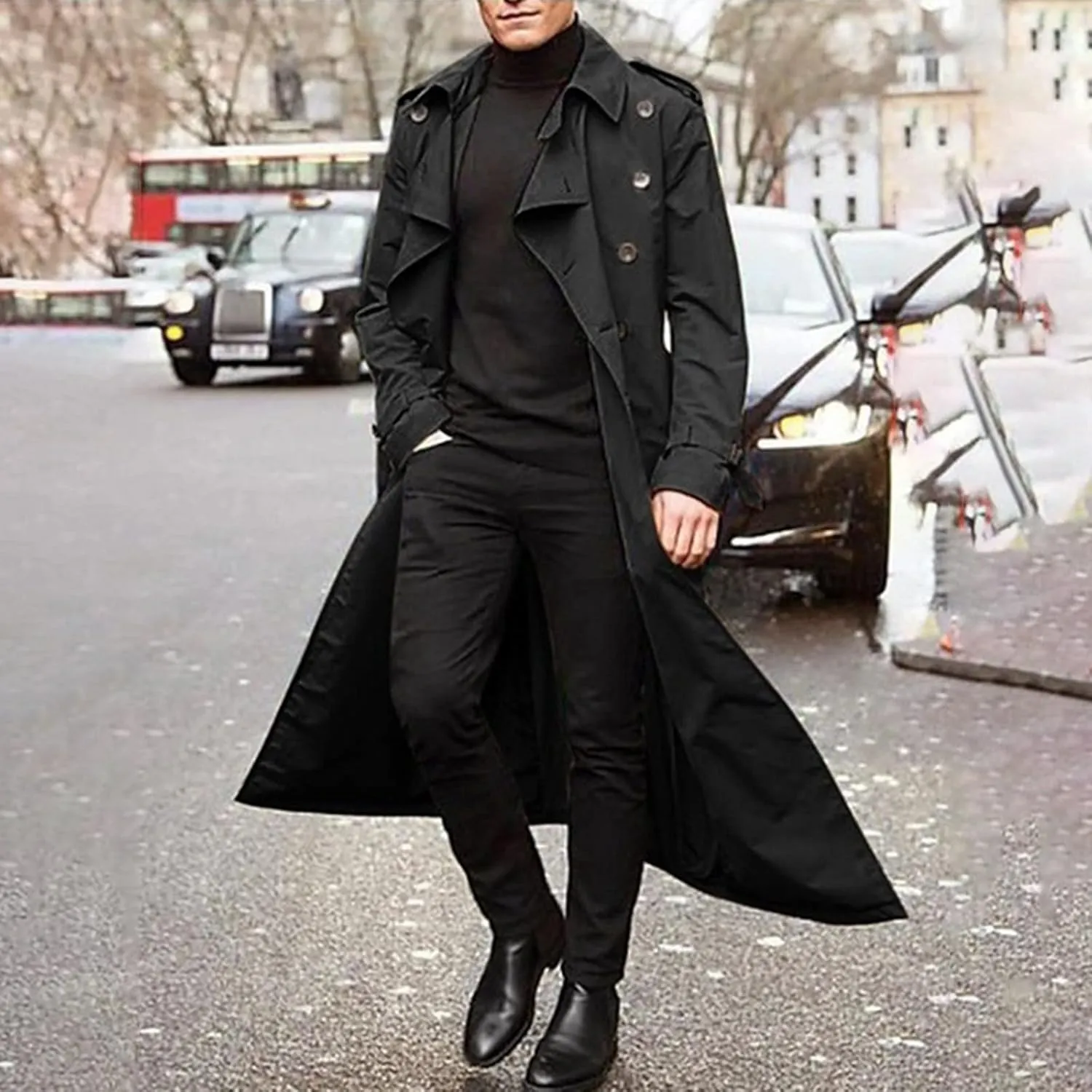 OIOLOYJM Trench Coat Men Double Breasted Pea Wool Coat Oversized Casual Windbreaker Long Jacket Overcoats Mens Winter Coats