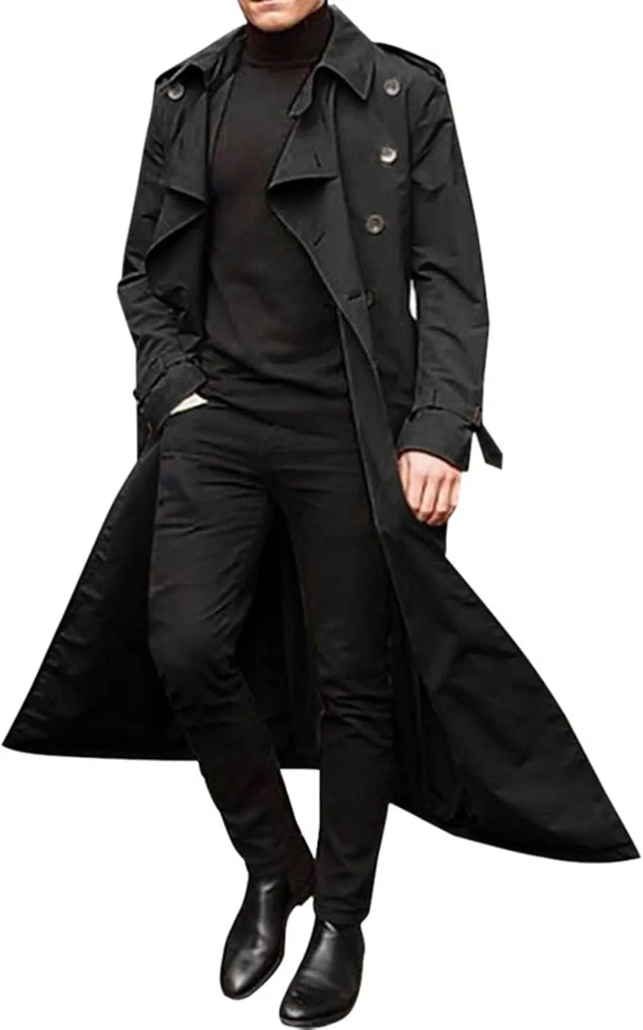 OIOLOYJM Trench Coat Men Double Breasted Pea Wool Coat Oversized Casual Windbreaker Long Jacket Overcoats Mens Winter Coats