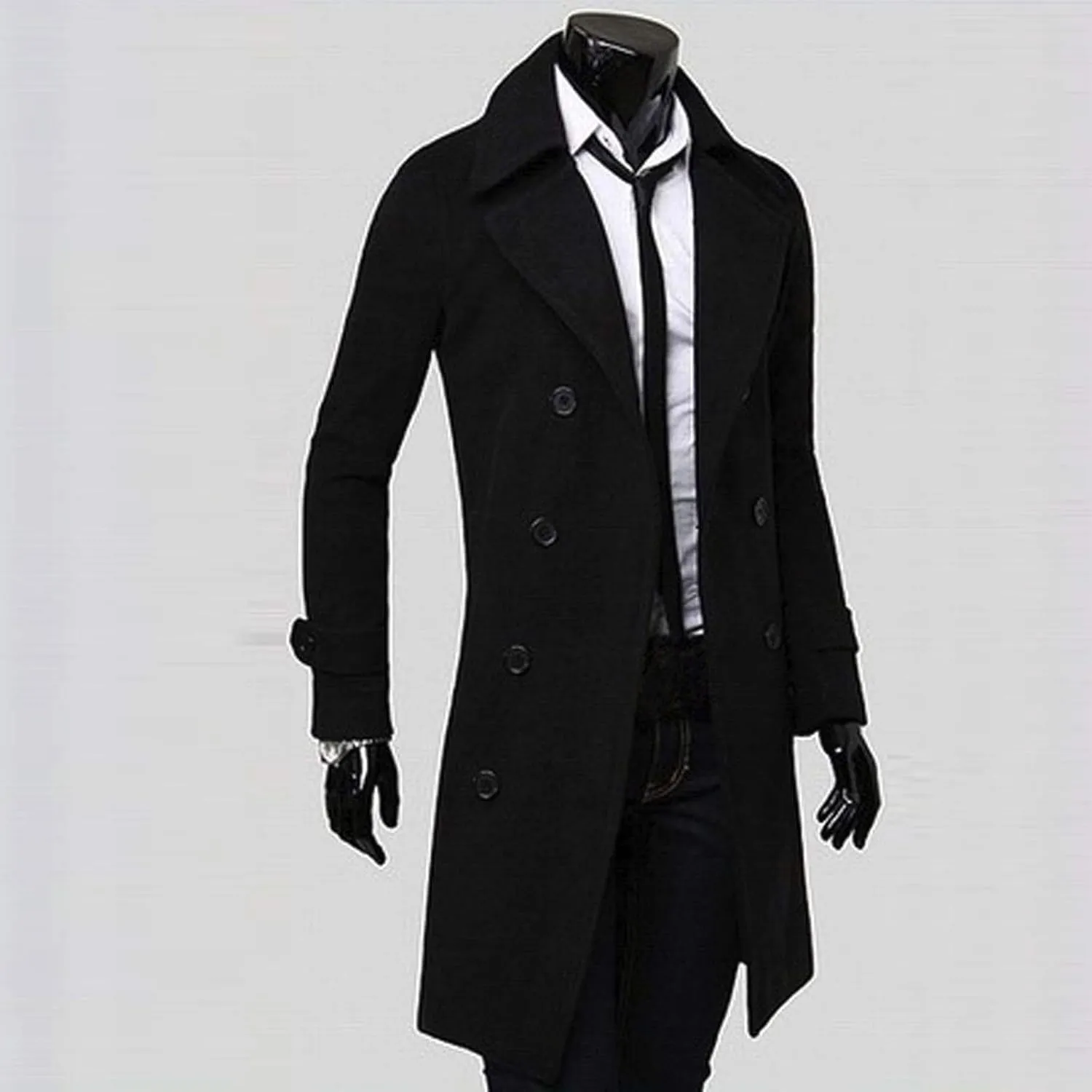 OIOLOYJM Trench Coat Men Double Breasted Pea Wool Coat Oversized Casual Windbreaker Long Jacket Overcoats Mens Winter Coats