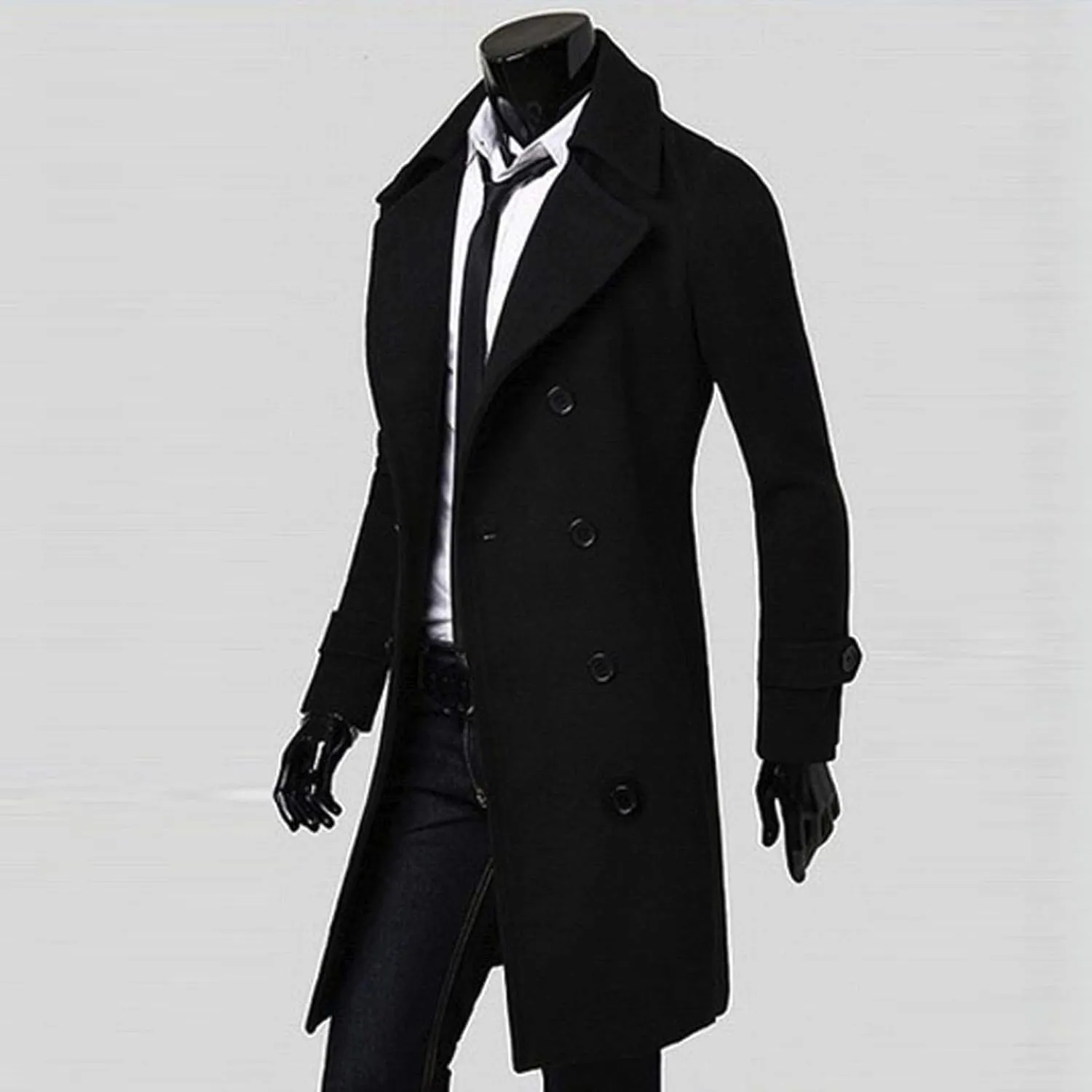 OIOLOYJM Trench Coat Men Double Breasted Pea Wool Coat Oversized Casual Windbreaker Long Jacket Overcoats Mens Winter Coats