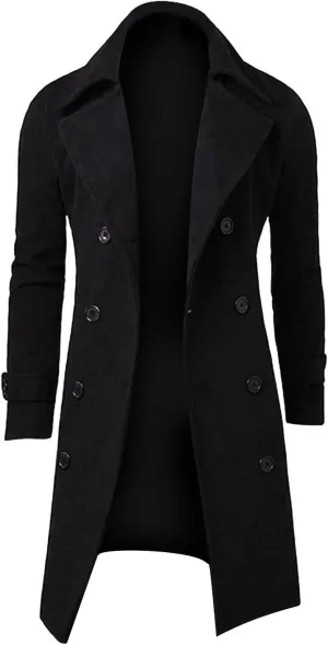 OIOLOYJM Trench Coat Men Double Breasted Pea Wool Coat Oversized Casual Windbreaker Long Jacket Overcoats Mens Winter Coats