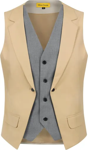 Oliver George Men's Layered Formal Solid Formal Tuxedo Dress Vest Waistcoat Business Vest for Suit or Tuxedo