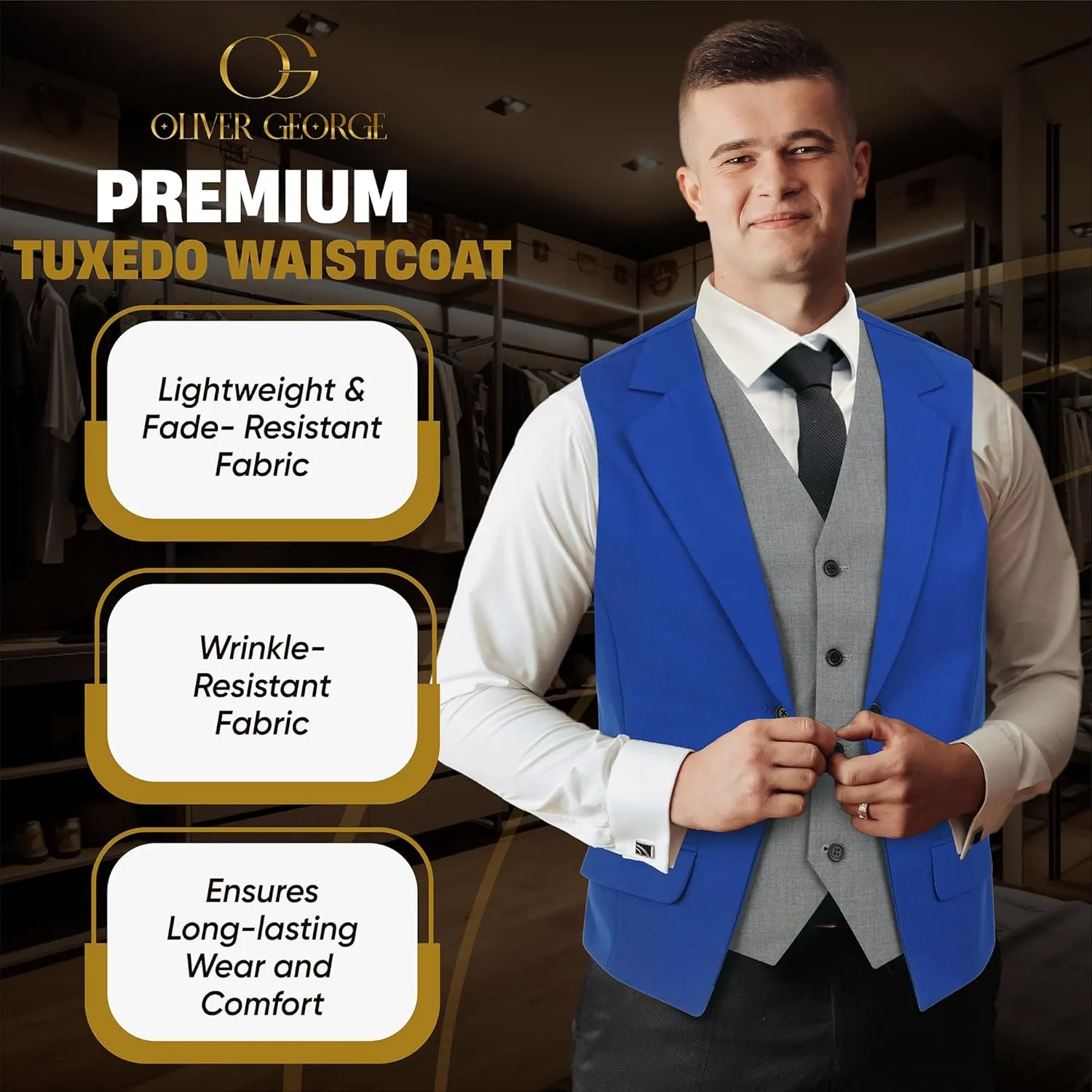Oliver George Men's Layered Formal Solid Formal Tuxedo Dress Vest Waistcoat Business Vest for Suit or Tuxedo