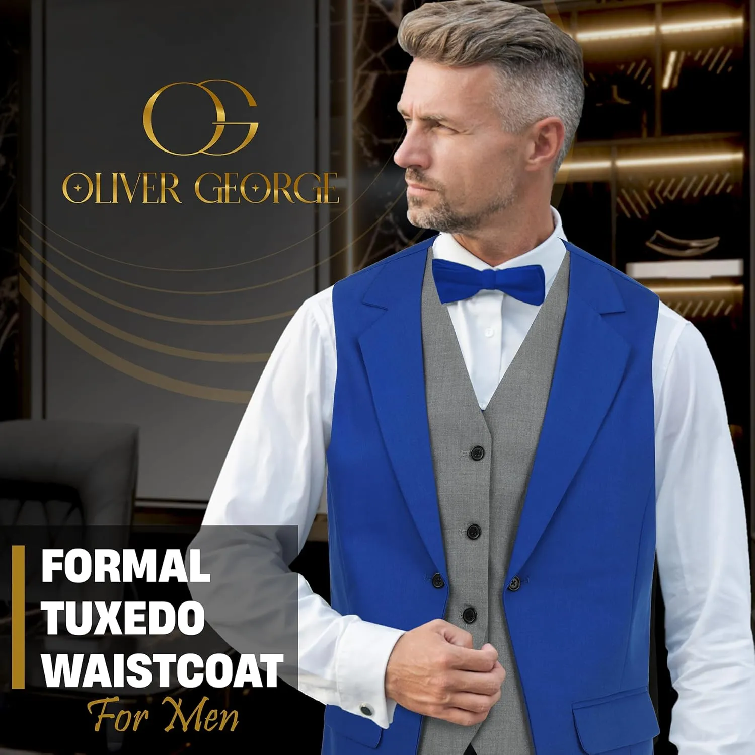 Oliver George Men's Layered Formal Solid Formal Tuxedo Dress Vest Waistcoat Business Vest for Suit or Tuxedo