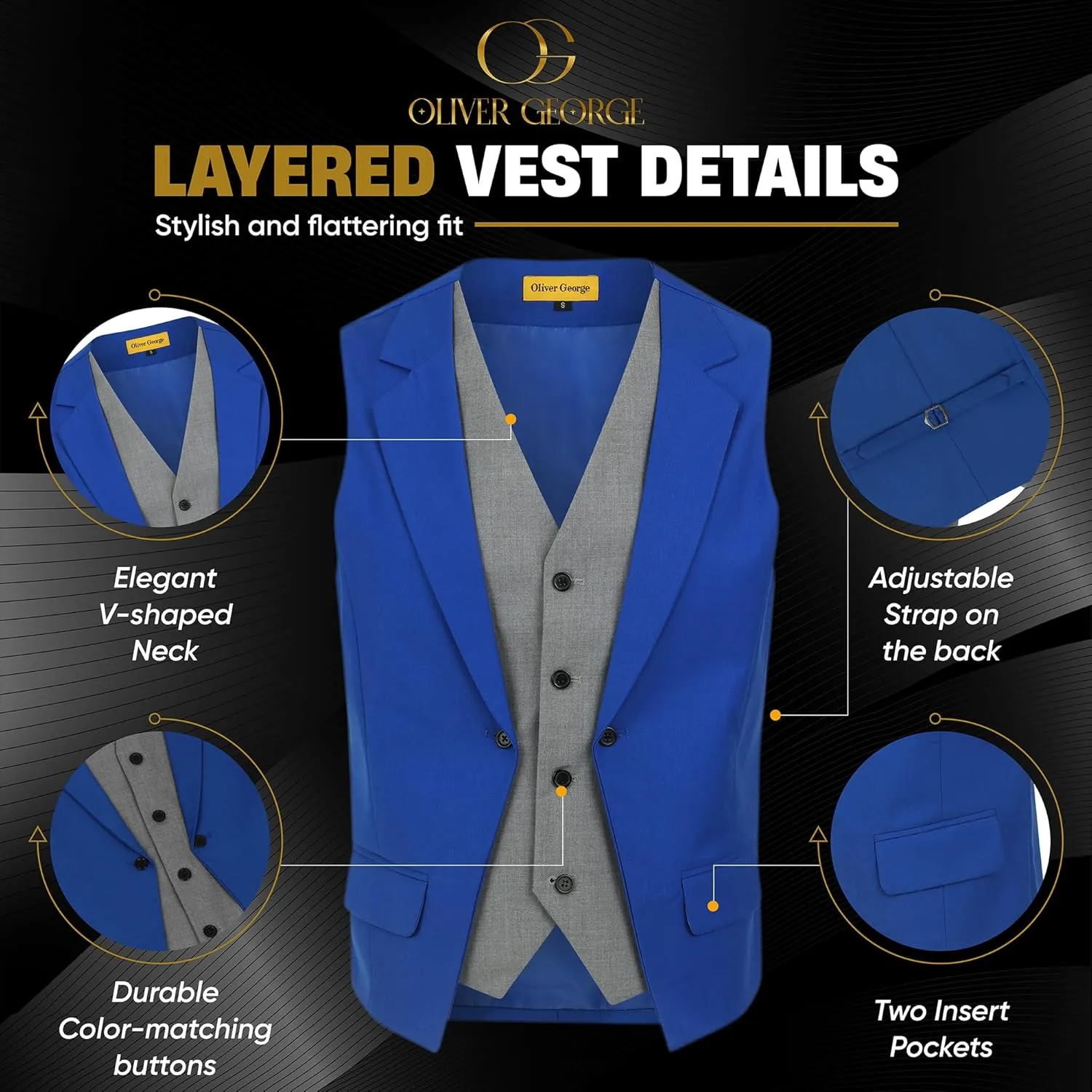 Oliver George Men's Layered Formal Solid Formal Tuxedo Dress Vest Waistcoat Business Vest for Suit or Tuxedo